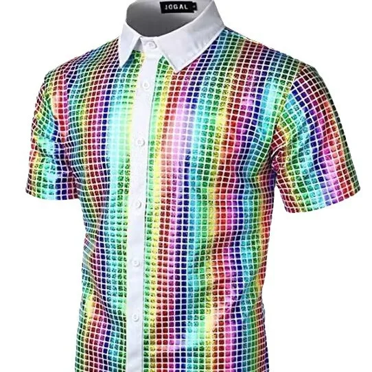 Men's Shirt Sequined Button-down Shirt Disco Party Cosplay Costume