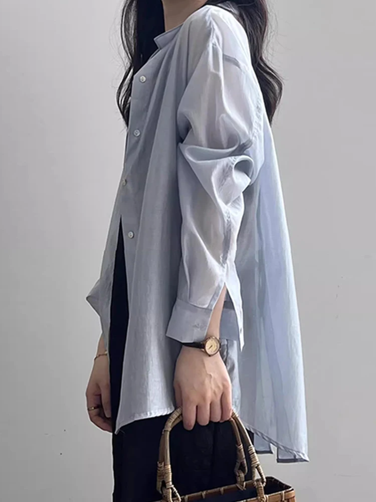 

Sun Protection Shirt Women Summer Thin Veil See through Backless Slit Top Outerwear Cardigan Casual Loose Fit Long Sleeve