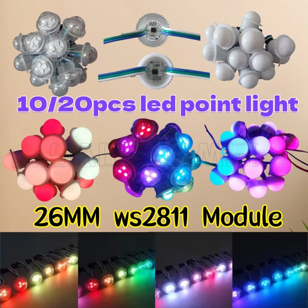 

WS2811 26MM 10/20PCS DC12V Waterproof for Amusement Park Decor Point Light Transparent Milky Cover RBG Led Module Pixel 3leds
