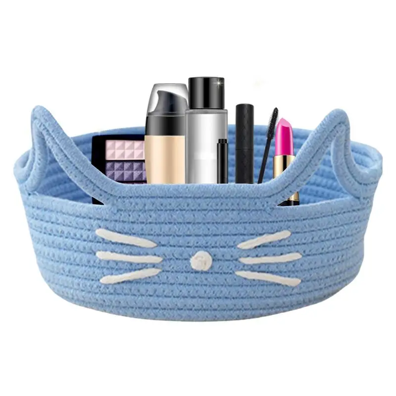 Aufbewahrungskorb aus Baumwollseil, kleiner Aufbewahrungskorb aus gewebtem Seil, Wäschekorb für Tiere, kleiner gewebter Korb, runder Katzenspielzeug-Organizer für