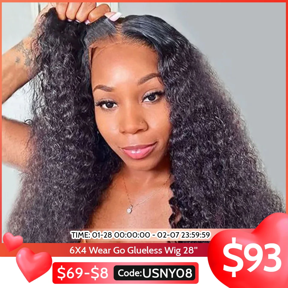 YAWAWE Pre-Bleached Glueless Wig Human Hair Ready To Wear Water Wave Pre-plucked Lace Frontal Wigs For Women Curly HD Lace Wigs