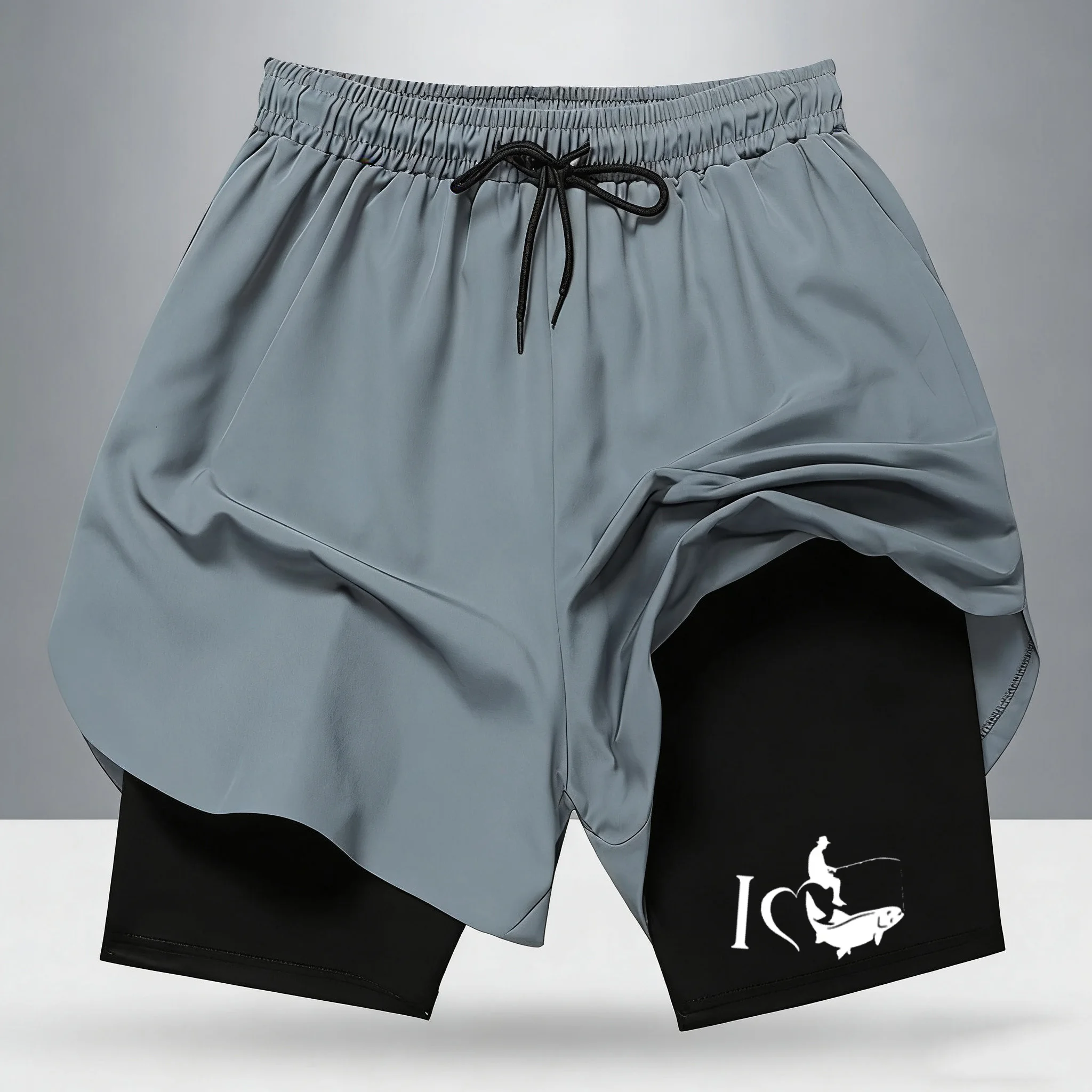 

Minimalist Fishing Silhouette 2 in 1 Performance Shorts Quick Dry Breathable Training Running Shorts for Men Women 2026