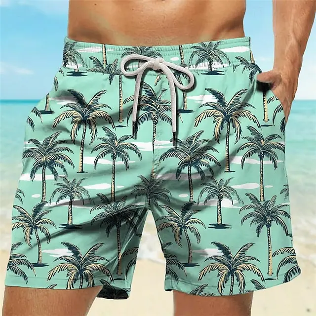 Palm Tree Tropical Men\'s Resort 3D Printed Board Shorts Swim Trunks Pocket Comfort Breathable Short Hawaiian Style Holiday Beach