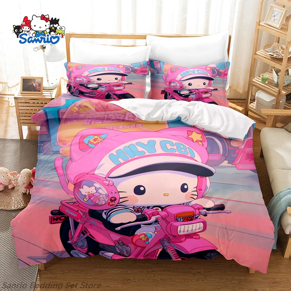 

Sanrio Hello Kitty Bedding Set 3Pcs Kawaii Racing Car Anime Duvet Cover Set for Girls Kids Teens Room Decor Birthday Gift King