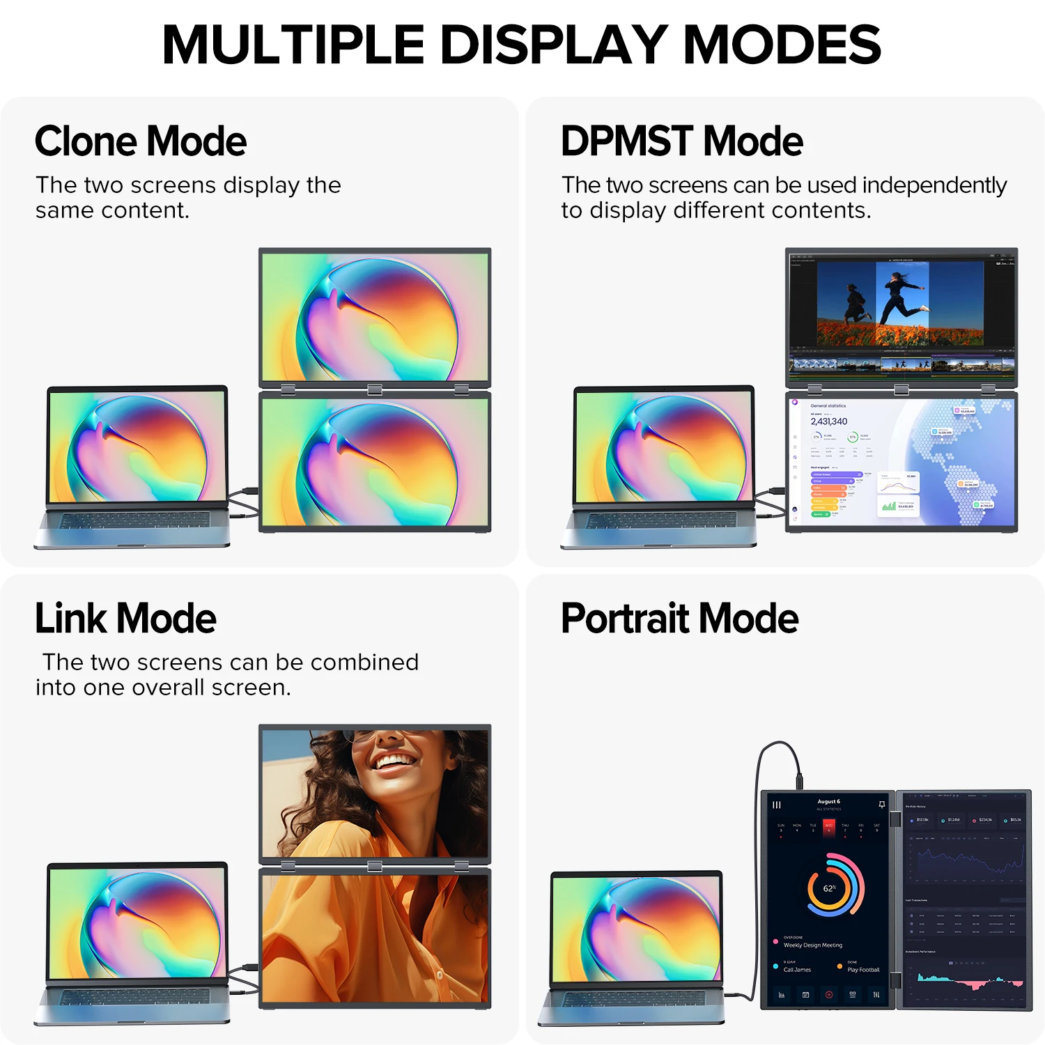 Imagem -06 - Cdisplay-extensor de Tela Dobrável para Laptop Monitores Duplos Hdmi Usb-c Empilhado Triplo Monitor Portátil 60hz 1080p 360 ° 15.6