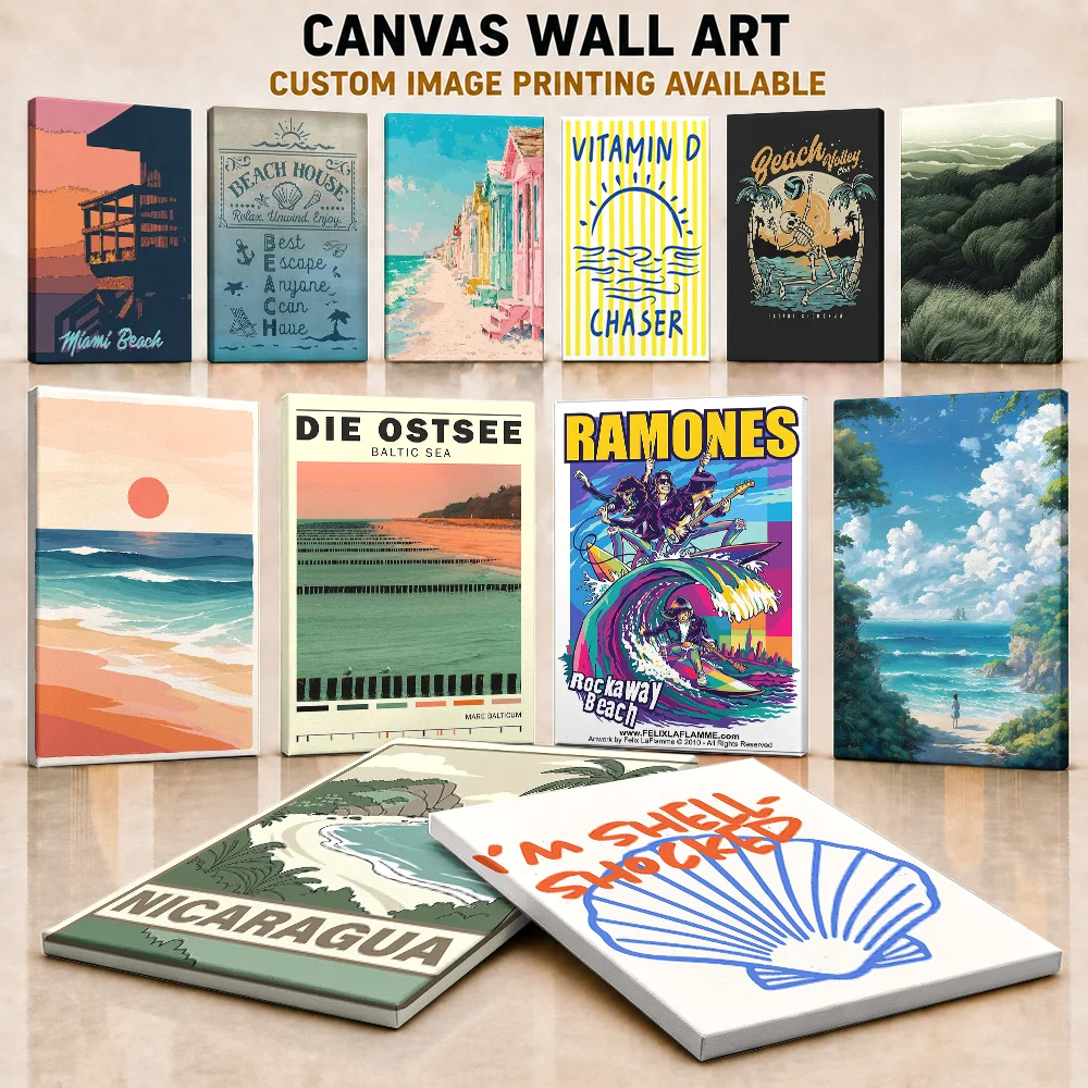 Beach Canvas Print Poster Customized Photo Relaxing Gallery Inspired Style Canvas Wall Art Perfect For Living Room And Bedroom