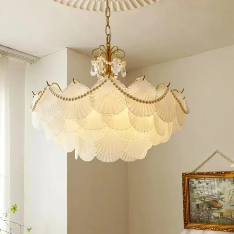 

Bedroom light: French-style luxurious crystal minimalist shell pendant lamp American-style dining room and living room lamp