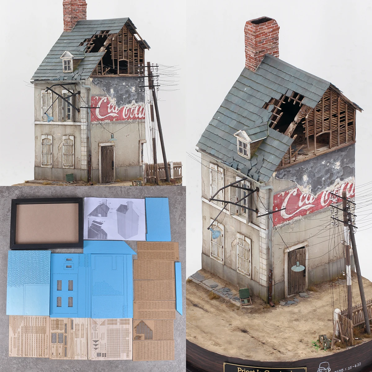 

Assembly Architectural Building model Brick concrete villa diorama Scale model kit tank Wood Display Base display stand 1/35