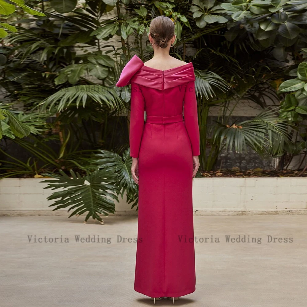 فستان أم العروس حورية البحر الأنيق المخصص لحفلات الزفاف بياقة دائرية وأكمام طويلة لحفلات الزفاف مع فيونكة بطول الأرض Fso