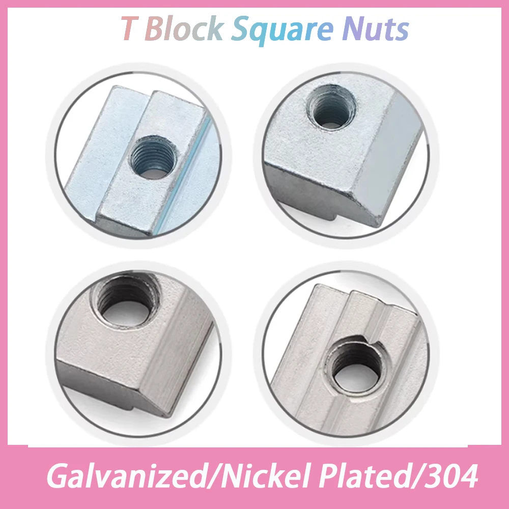 1-50Pc Galvanized/Nickel Plated/304 T Block Square nuts T-Track Sliding Hammer Nut For Fastener Aluminum Profile 20/30/40 series