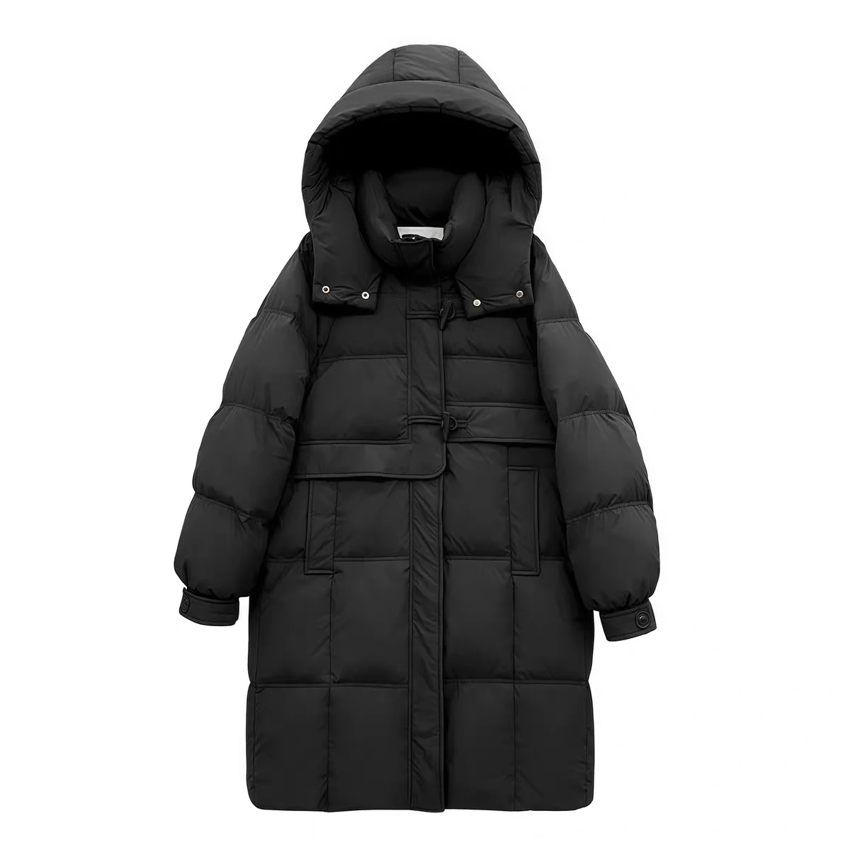 화이트 두 다운 자에 여성용 비대칭 디자인 한국 스타일 겨울 중간 길이 후드 코트 버튼 프론트 클로저 단색