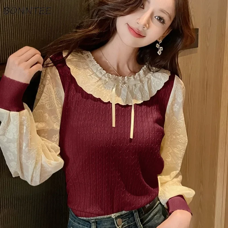 

Блузки женские элегантные весенне-осенние с бантом шикарные вставки в корейском стиле с длинным рукавом модный новый дизайн офисный универсальный повседневный крой