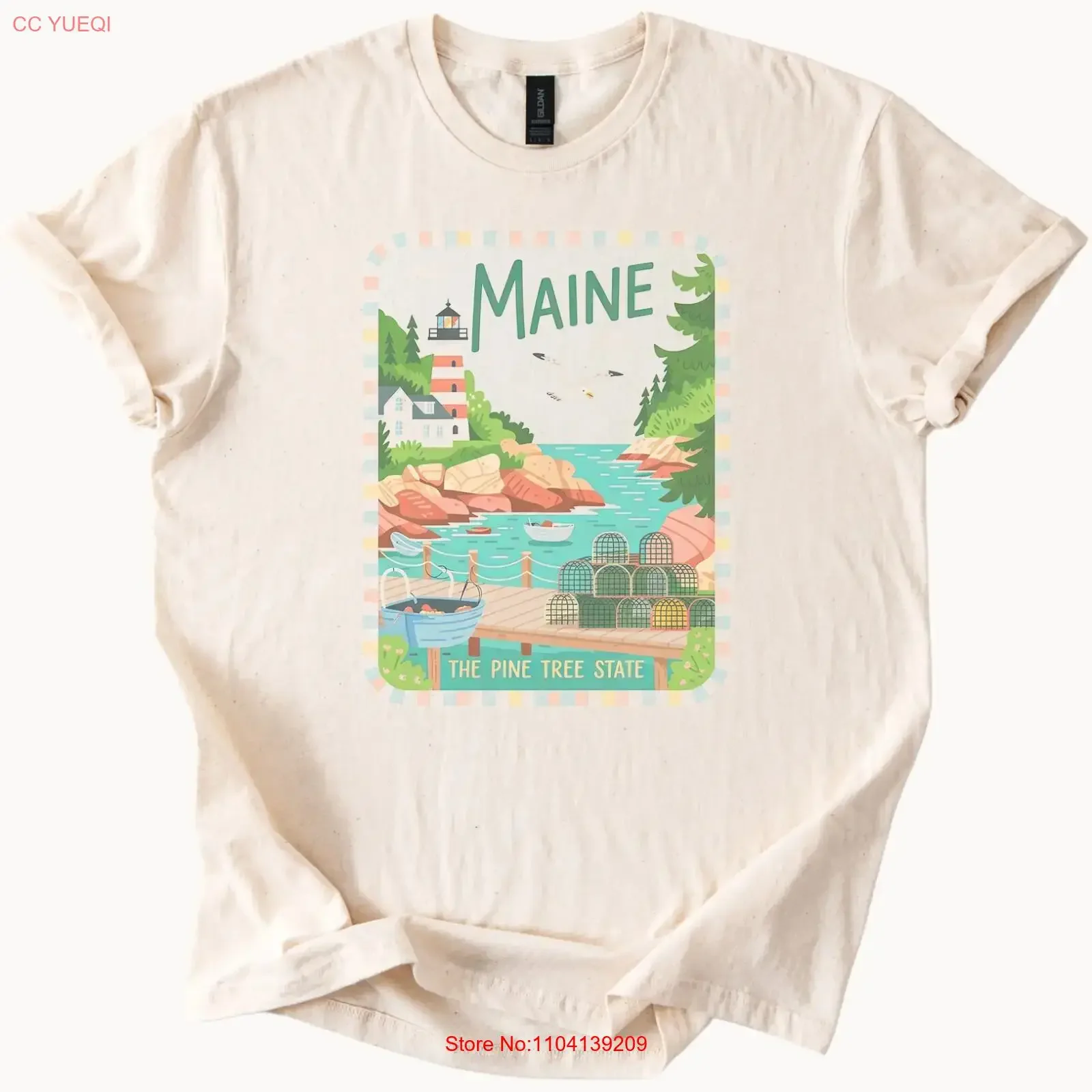 Maine Pine Tree State T Shirt Lighthouse Coastal Lobster Dock Art vintage Washed Comfortable homme streetwear Versatile