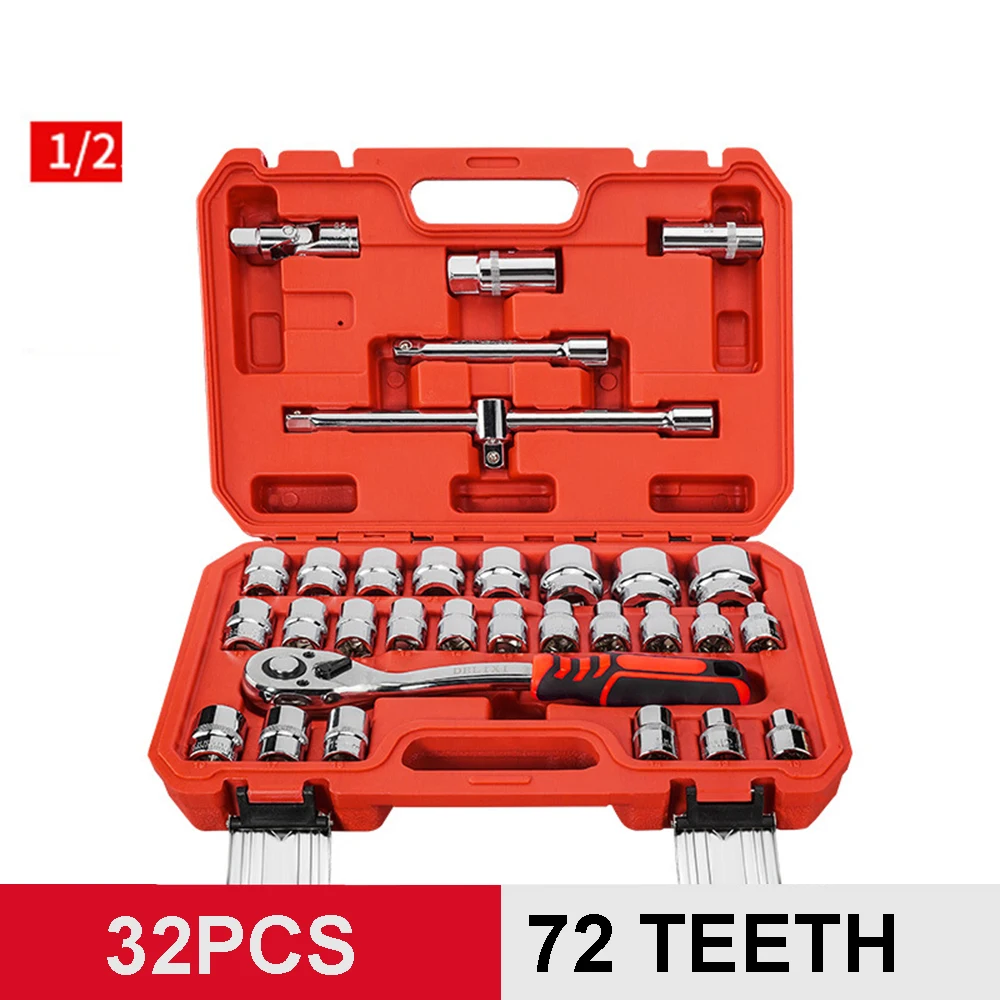 32PCS Car Repair Tool Kit Socket Set Car Repair Tool Ratchet Torque Wrench Combo Auto Repairing Tool Set