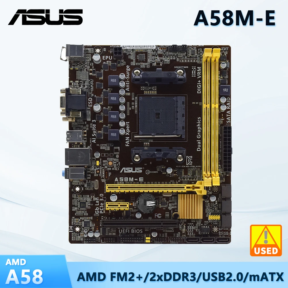 ASUS A58M-E Motherboard Socket FM2/FM2+ AMD A58 Support A4-5300 A4-7300 A8-6500 X4 740 870K A10-7870K cpu DDR3 32GB Micro ATX