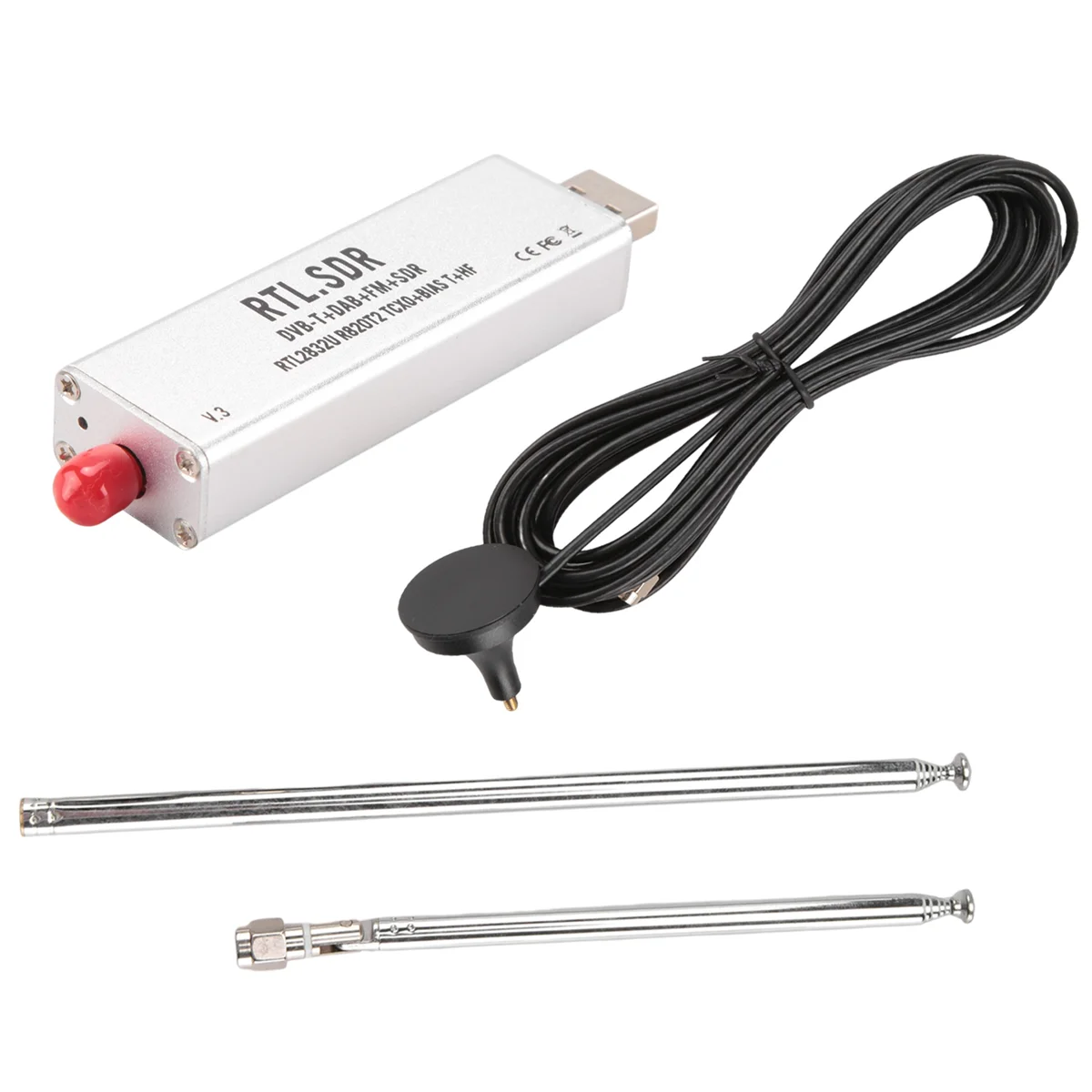 RTL-SDR R820T2 V3 RTL2832U Tuner + Telescopic Antenna Tuner + Antenna Base