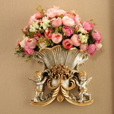 

European Resin Angel Wall Vase Ancient Wall Fake Flower Pot Mural Crafts Decoration Home LIvingroom Wall Sticker Basket Ornament