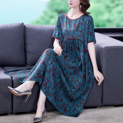 2024 Print Loose Natural Silk robe Summer Vintage Casual Chiffon Midi prom Dress Women Elegant Bodycon Party Evening Vestidos