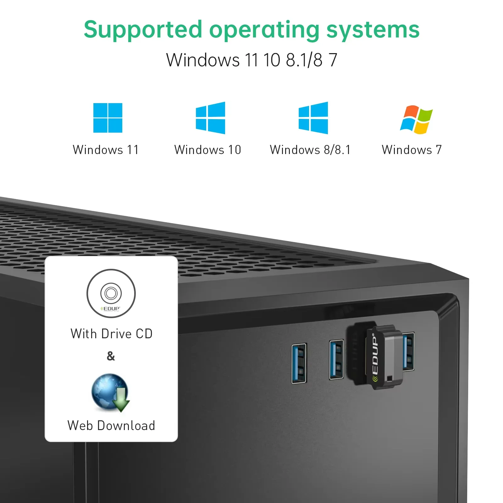 EDUP High Speed USB WIFI Adapter Bluetooth 5.1 Transmission Strong Compatibility Long Receiving Distance For Windows 10/11 B3519