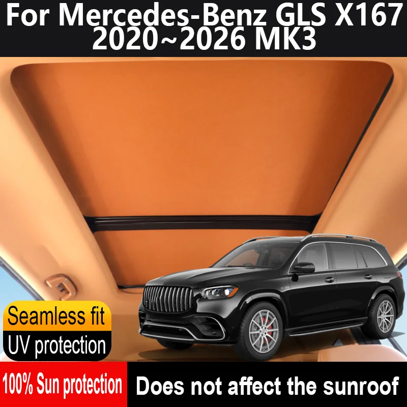

Car Sunroof Insulation Roof Visor For Mercedes-Benz GLS X167 2020~2026 MK3 Anti-UV Electrostatic Adsorption Sky Curtain Sunshade