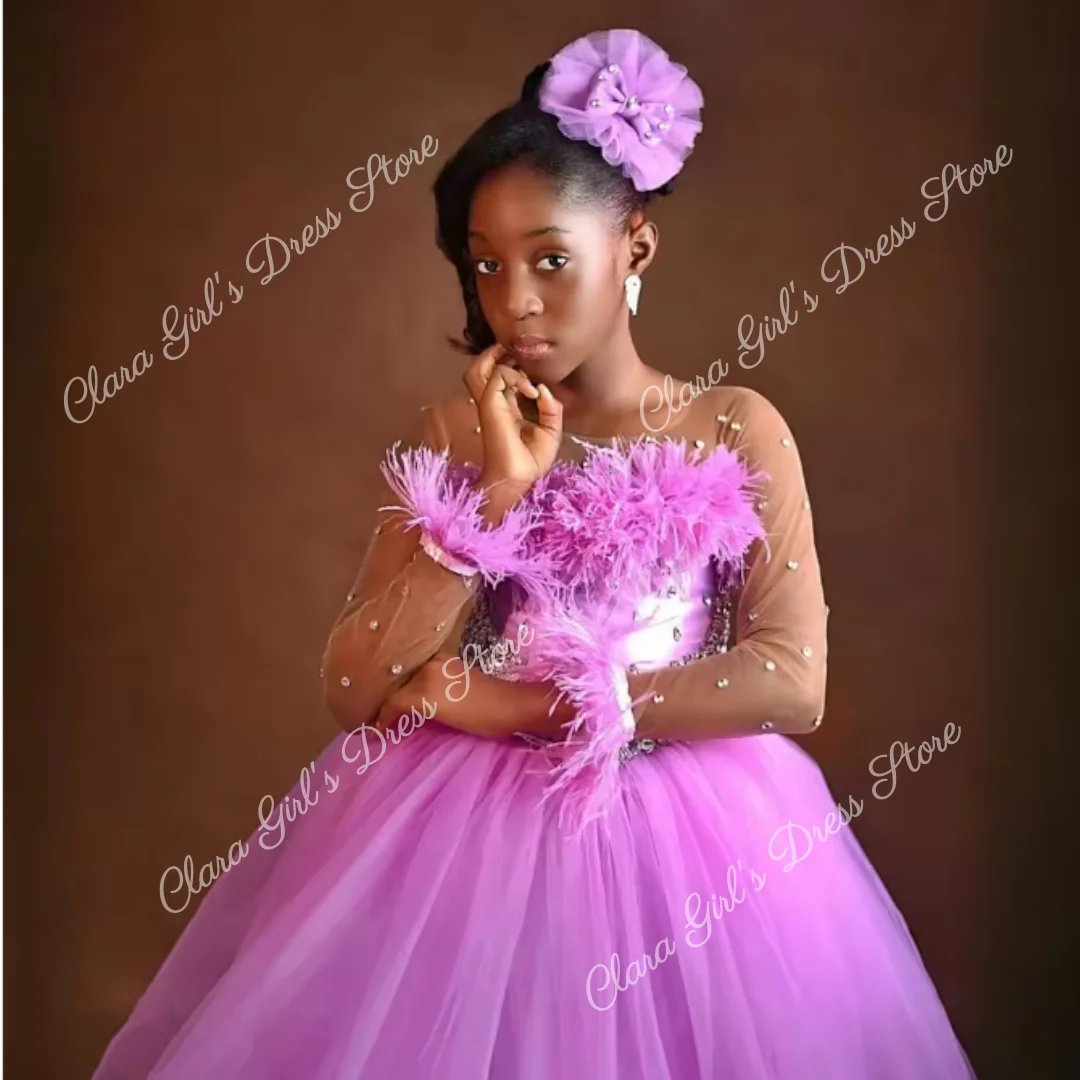 Aangepaste elegante bloemenmeisjesjurk met lange mouwen, vloerlengte, geschikt voor bruiloften, verjaardagsfeestjes, eerste communie en gala