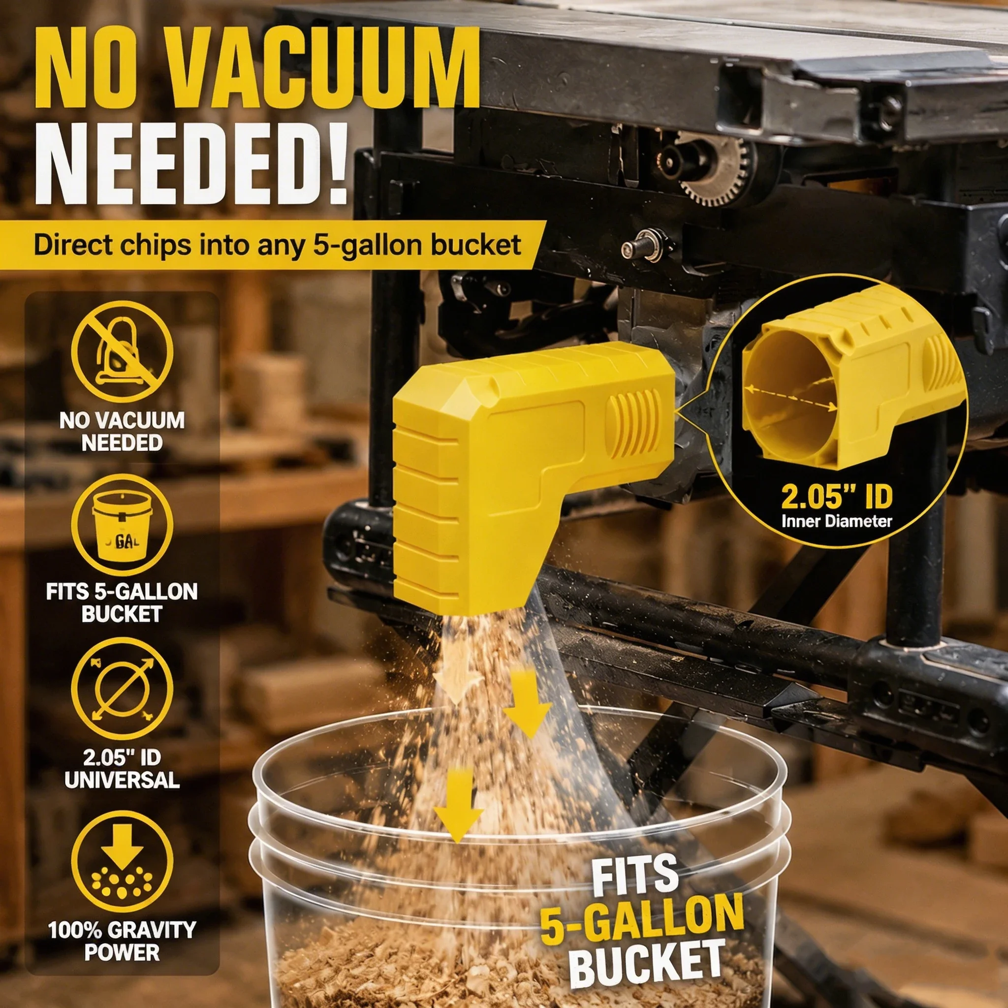 Table Saw Dust Collector 2.05 Inch Adapter For Miter Saw DW745 Gravity Bucket Elbow Woodworking Shop Vac Vacuum Hose Alternative
