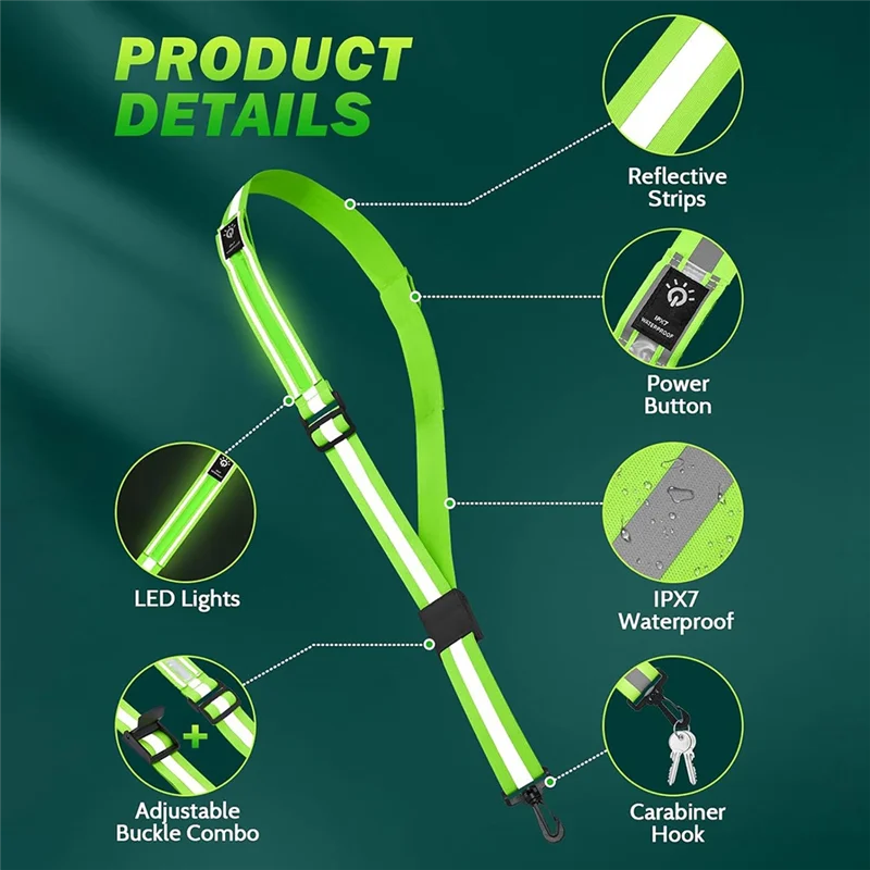 Top!-LED Reflective Belt Sash High Visibility Night Safety Belt, Rechargeable Light Up Running Gear Adjustable Vest Straps