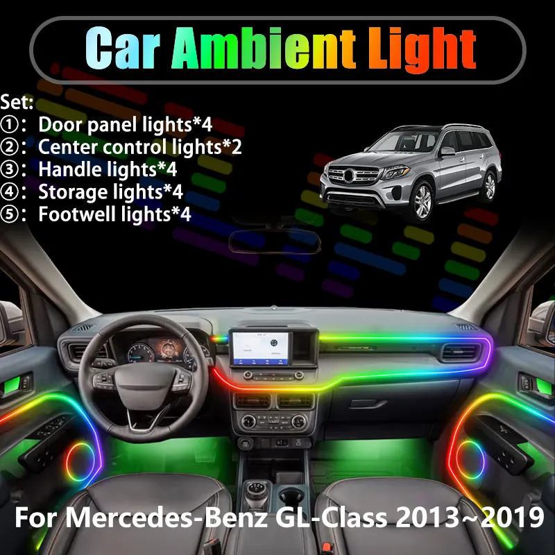

Для Mercedes-Benz GL-Class 2013~2019 X166 2/18 в 1: Комплект светодиодной подсветки салона и багажника USB RGB с эффектом потока