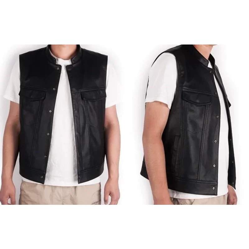 

Autumn Winter Men's Faux Leather Waistcoat Classical Men Stand Collar Motorcycle Biker Leather Vest Male Stylish New Clothing