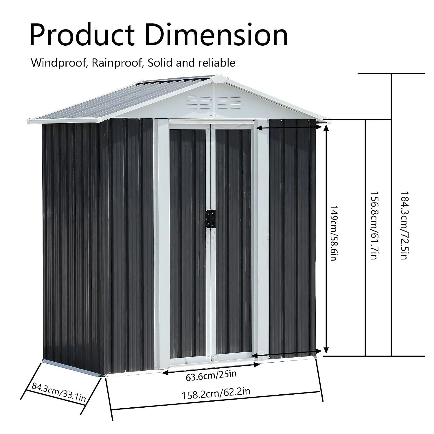 5x3 FT Metal Storage Shed with Lockable Sliding Doors & Sloped Roof, 4 Vents Waterproof Tool Building for Backyard Patio, Custom