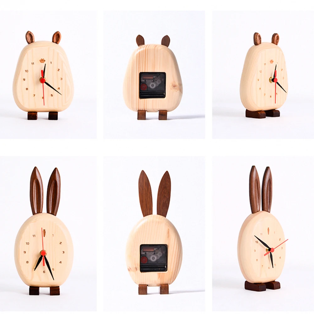 Cartoon Desk Clock Digital Needle Stopwatch Mute Solid Wood Student Children Bedside Watch Mini  Wooden Table Alarm Clocks Gifts