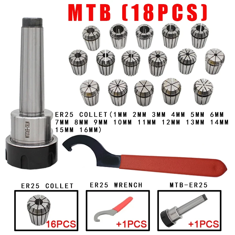 ER25 Spring Clamps 9PCS MTA/MT4 MT3 MT2 ER25 M12 1PCS ER25 Wrench 1PCS Collet Chuck Morse Holder Cone For CNC Milling Lathe tool