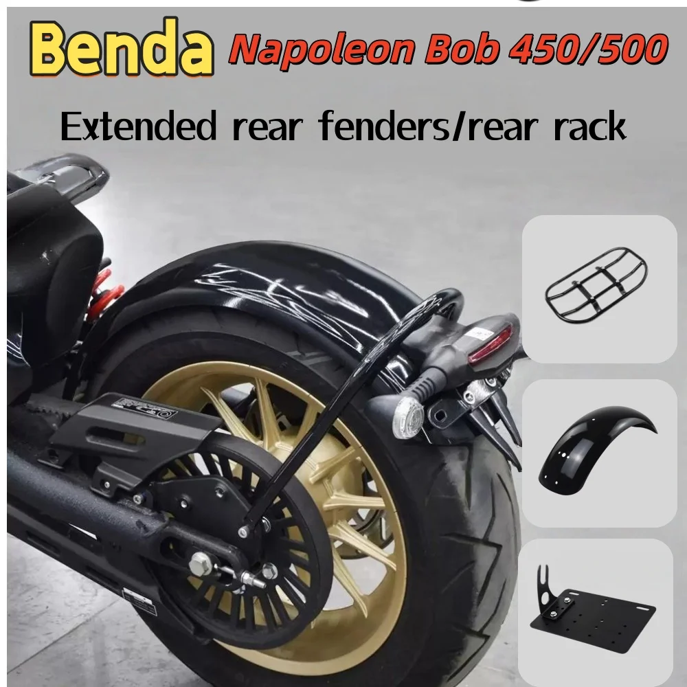 Für Benda Napoleon Bob 450 500 modifizierter, verlängerter hinterer Kotflügel, Retro-Bobber-Schutzblech, Seitenhalterung für Nummernschild, Zubehör