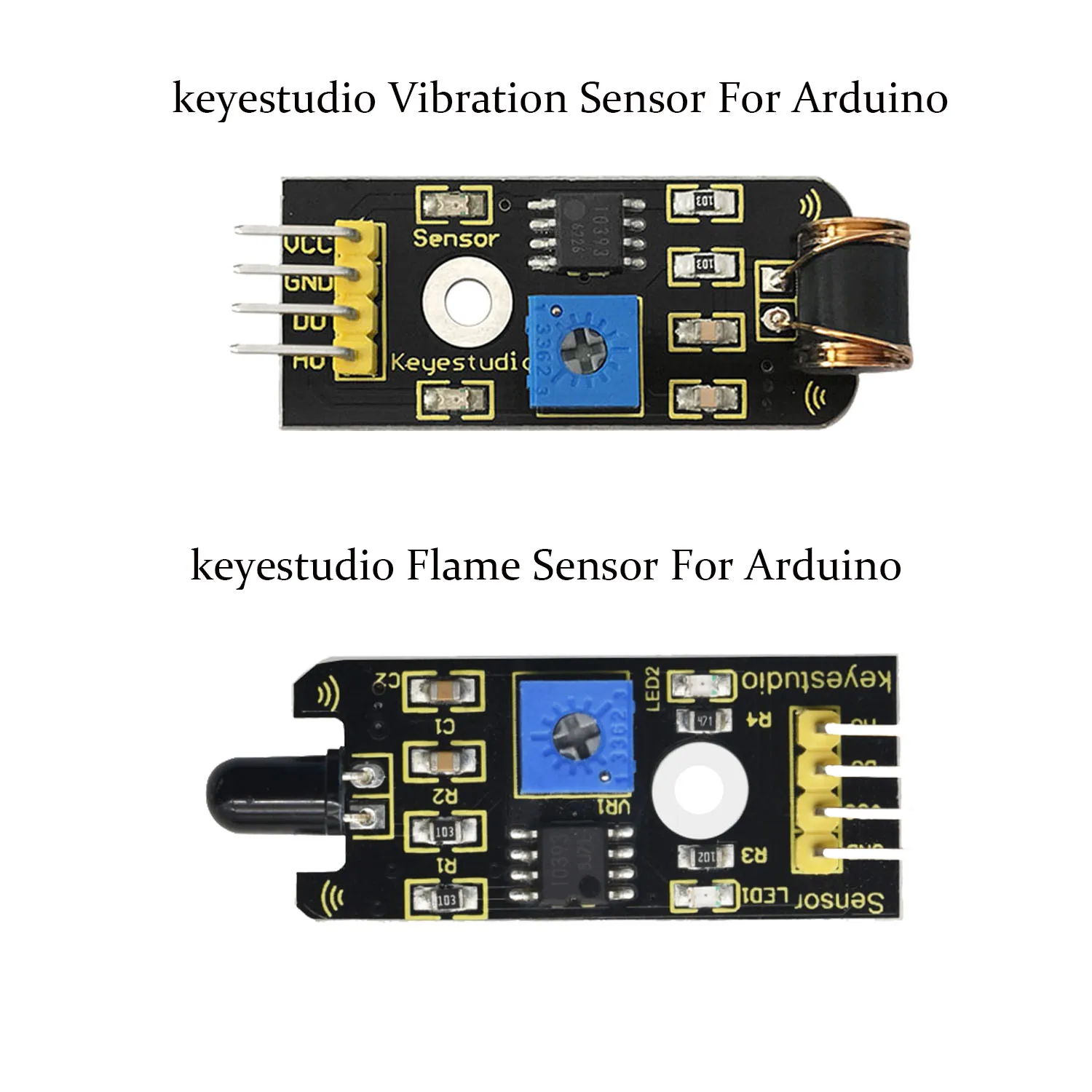 

Keyestudio Vibration Sensor/Flame Sensor For Arduino Flame Fire Detection Sensor & Vibration Test Module Arduino DIY Test