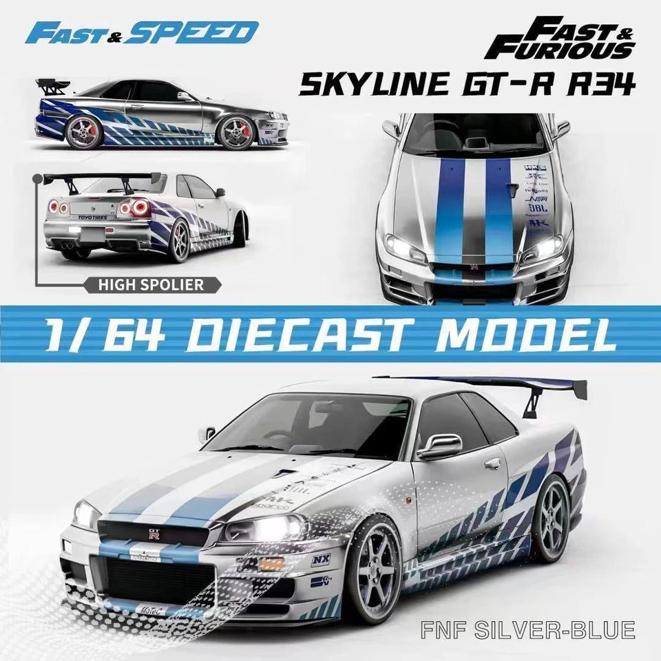 車の合金スカイライン,高速,GT-R r34 z-tune,1:64 - AliExpress 26
