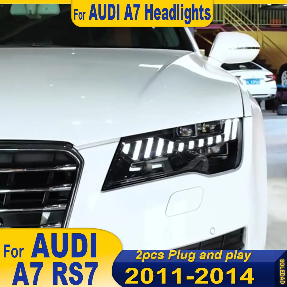 

Комплект фар для Audi A7 2011-2014 годов выпуска, модернизация до RS7, светодиодные фары, DRL, указатели поворота, дальний свет, установка Plug and Play.