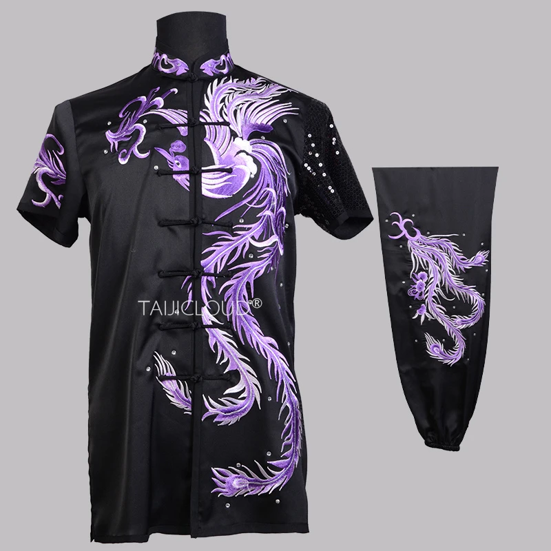 New Design Dragon Phoenix Embroidered Wushu Uniform - Customizable Sequin Competition Costume for Long Fist Performance, Youth