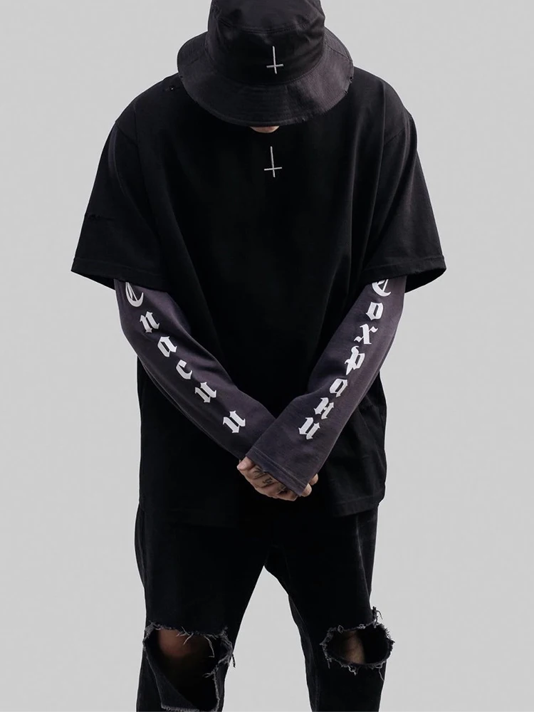 الهيب هوب المتضخم الشارع الشهير المرأة التي شيرت Harajuku CMH الجرافيك طباعة الملابس الجمالية وهمية قطعتين طويلة الأكمام قميص القوطي Y2k