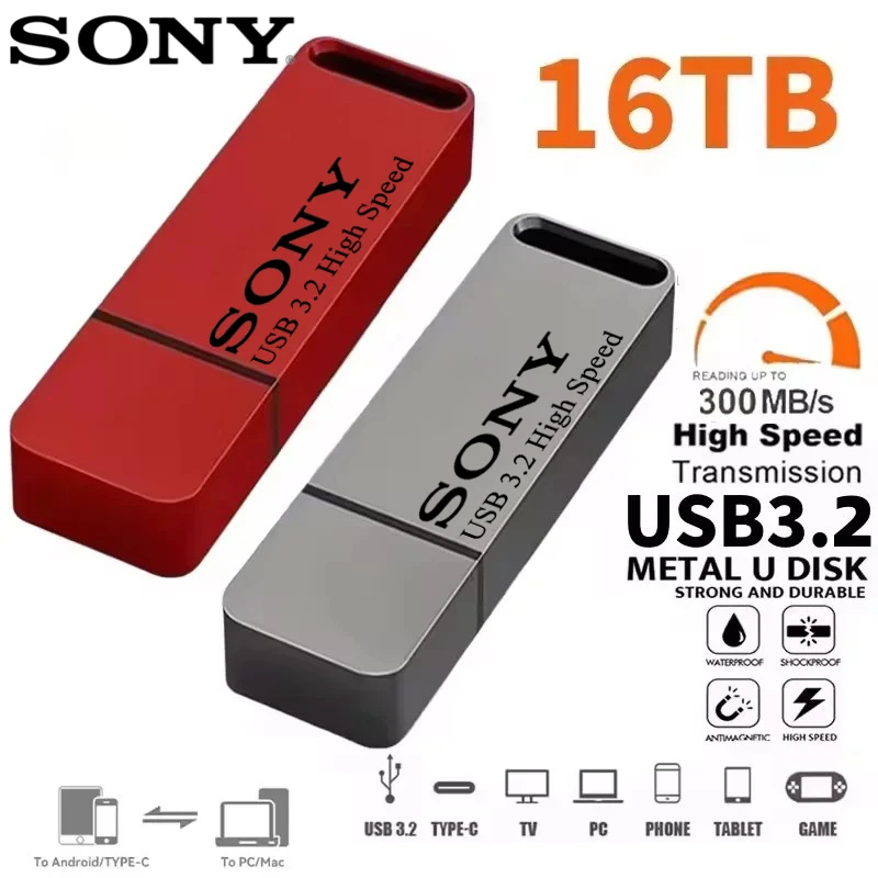 SONY 64TB Flash Drive Metal High-Speed Wireless Bluetooth Transmitter USB 2TB Car Stereo Music Audio Receiver Bluetooth Adapter