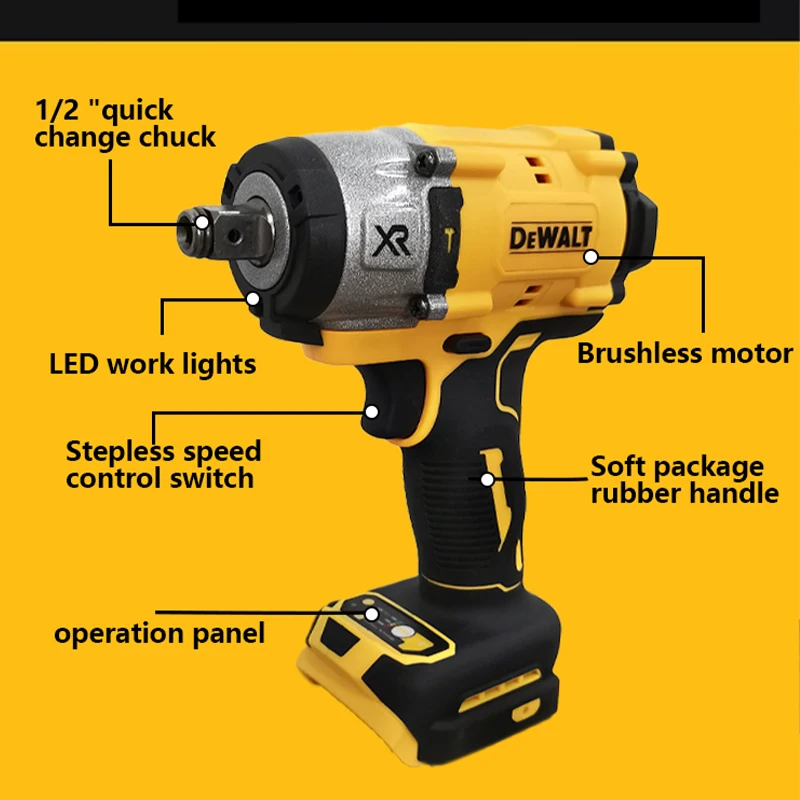 Dewalt-llave eléctrica de impacto sin escobillas, herramienta de mano para batería Dewalt, 20V, 205Nm