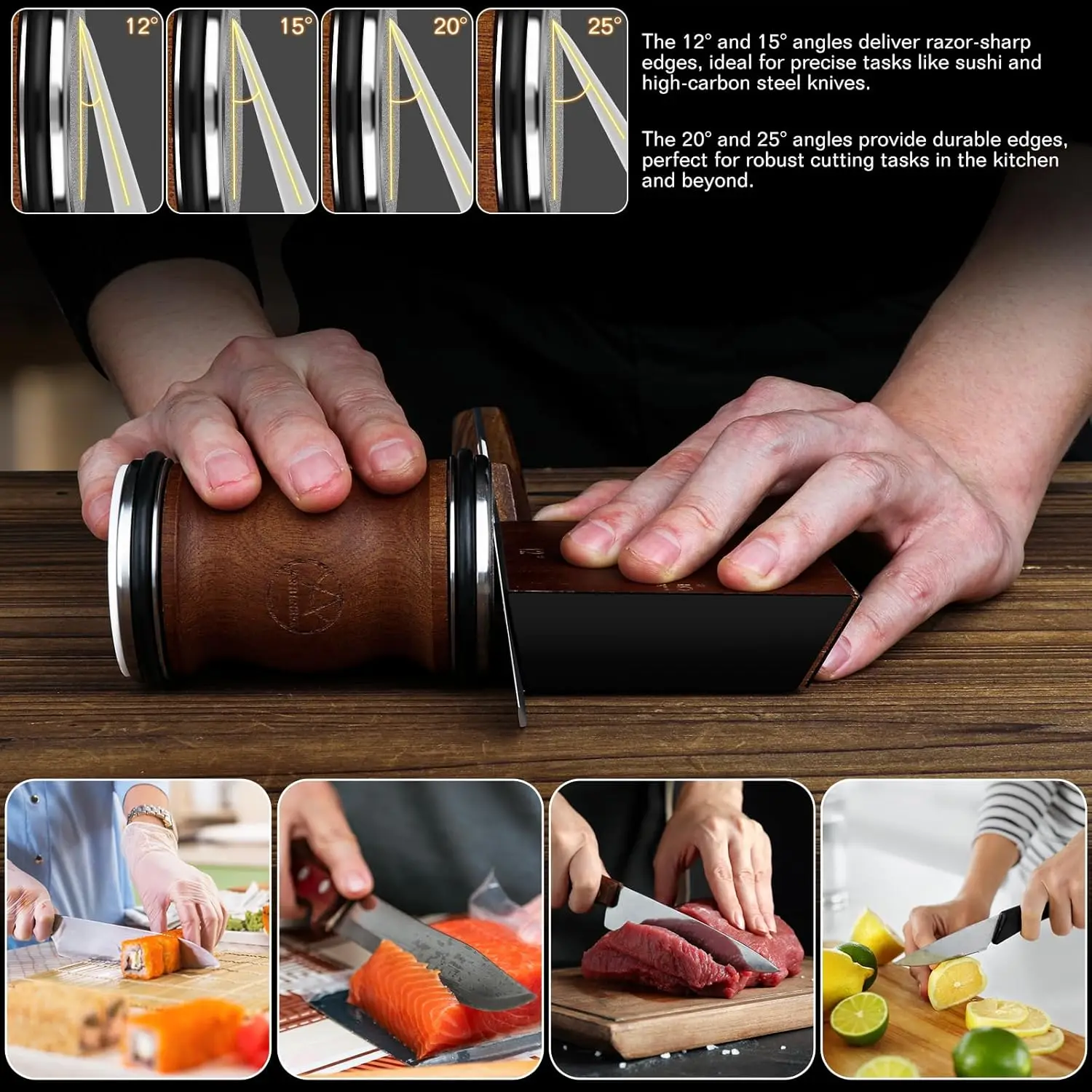 

Rolling Knife Sharpener Tool Kit, Magnetic Multi-Angle Sharpening System for Kitchen Knives, Diamond & Ceramic, 12°-25°