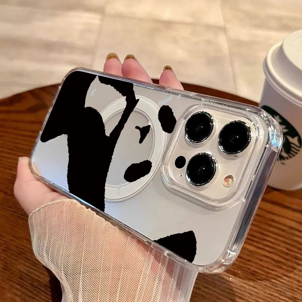 Black Panda Cat Phone Case For iPhone 16 17 15 Pro Max 13 14 12 11 Pro Max 16 15 14 Plus Air 16E 17E Magnetic SIlicone Cover