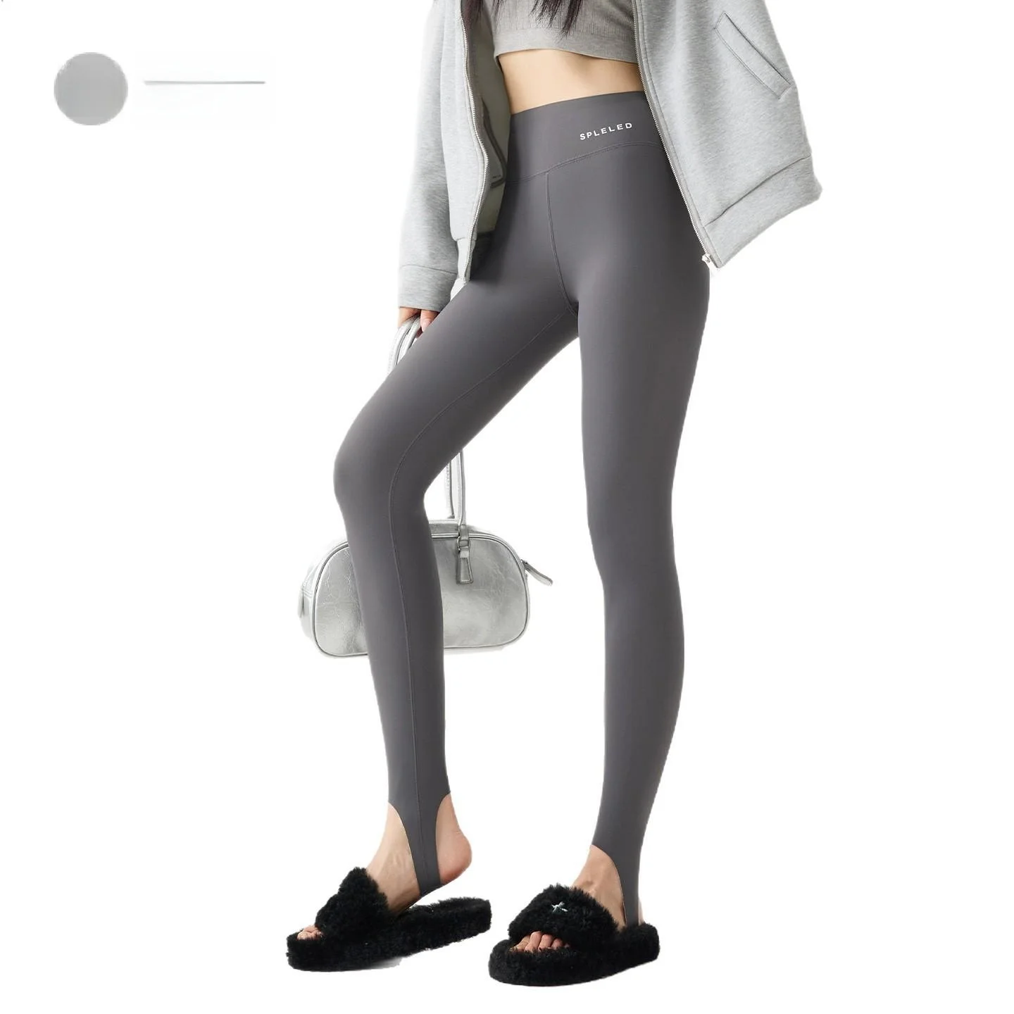 Calças femininas de cintura alta com forro de fce Thi Yoga com pés quentes de inverno com controle de barriga para aumentar a traço elástico Boting Trou...