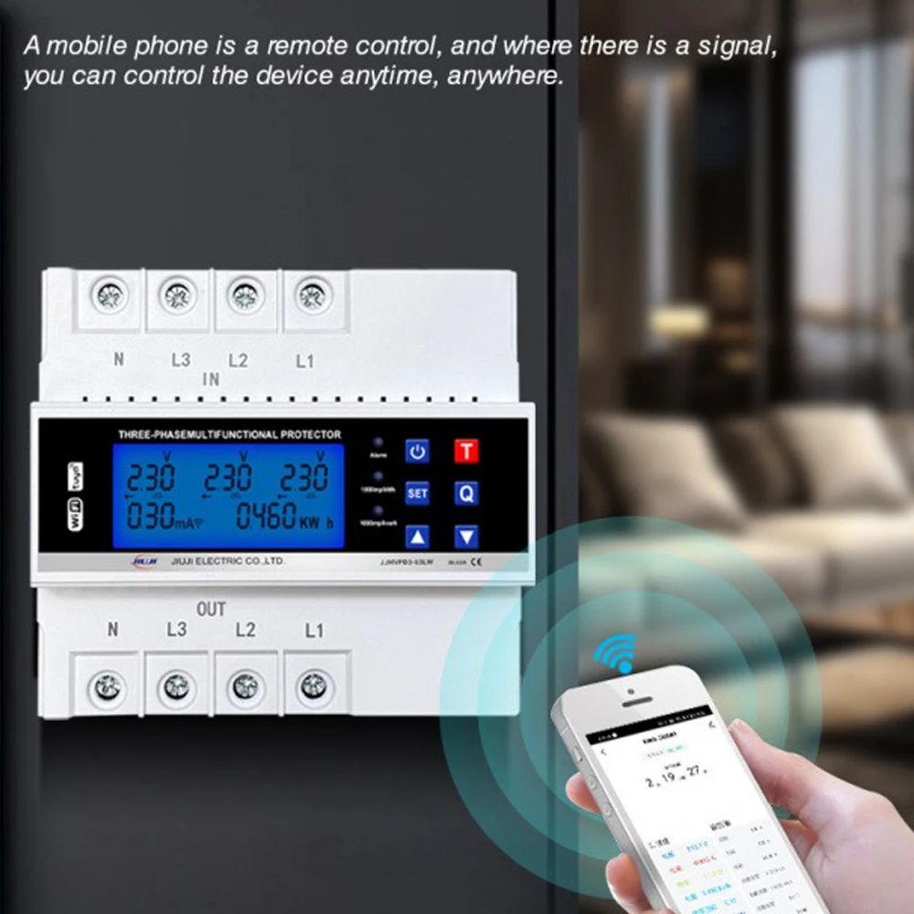 

Three-phase Tuya WiFi 220V 60A Self-resetting Overvoltage Undervoltage Overload and Leakage Protection Device LCD Energy Meter