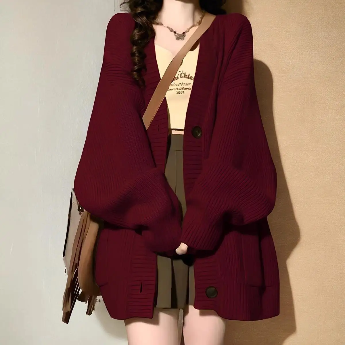 Autumn Winter Women Cardigan Sweater Coats Fashion Female Long Sleeve V-neck Loose Knitted Jackets Casual Sweater Cardigans