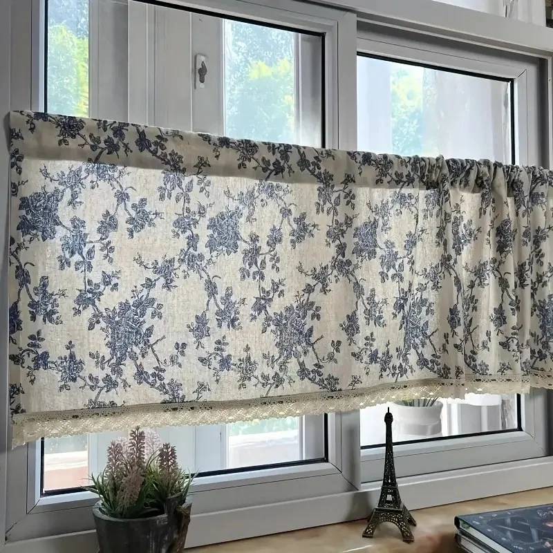1pc Romantic Soft Floral Printed Sheer Curtain, Rod Pocket Design, For Living Room, Bedroom, Balcony, Kitchen