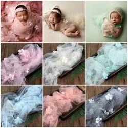 Newborn Photo Shooting Props Fashion New Soft Chiffon Lace Floral Pearls Mesh Gauze Infant Photography Backdrop Accessories