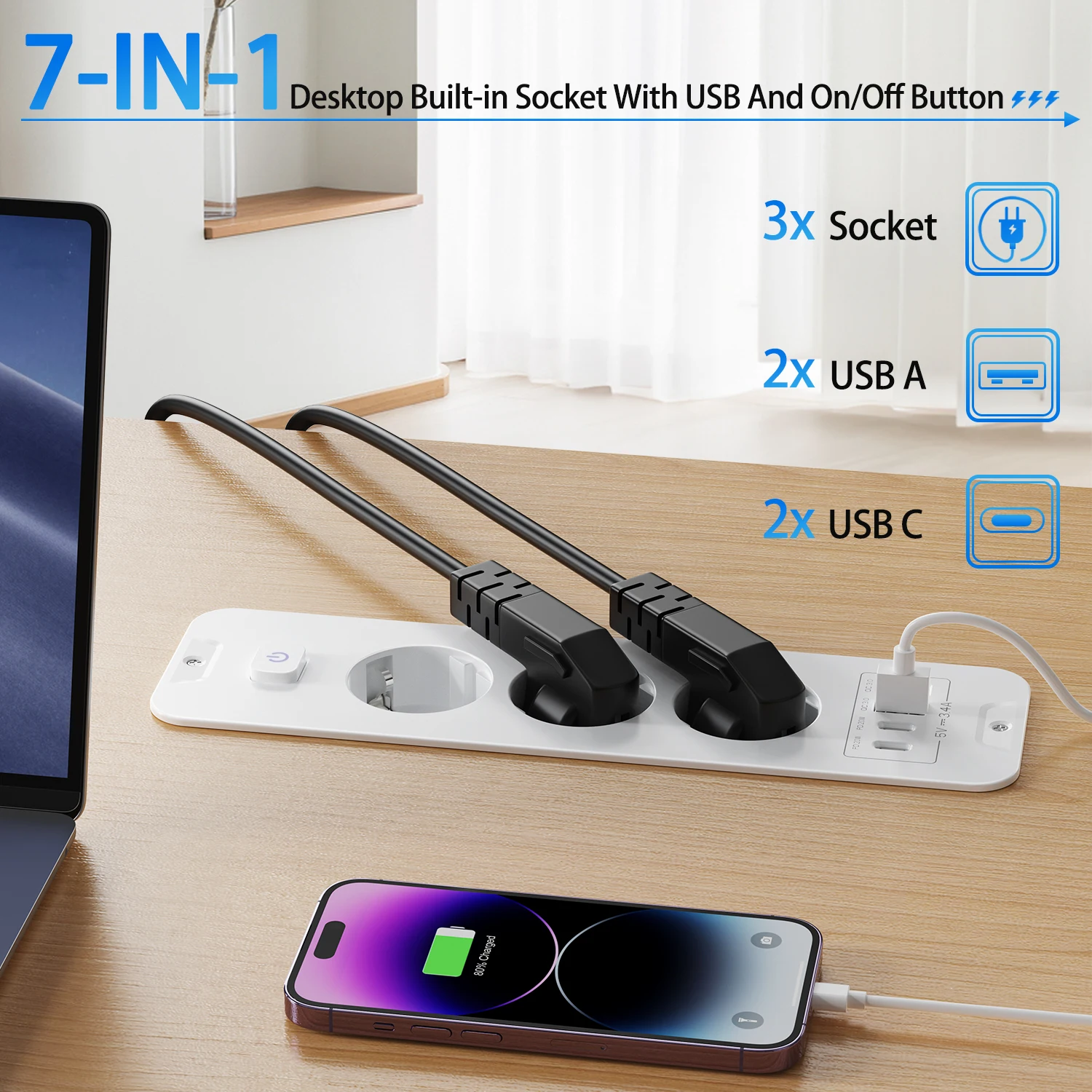 EU Table Top Recessed Sockets Bulit in Sockets with 2 USB 2 Type C PD20W Embedded Desktop Hidden Power Outlet for Furniture