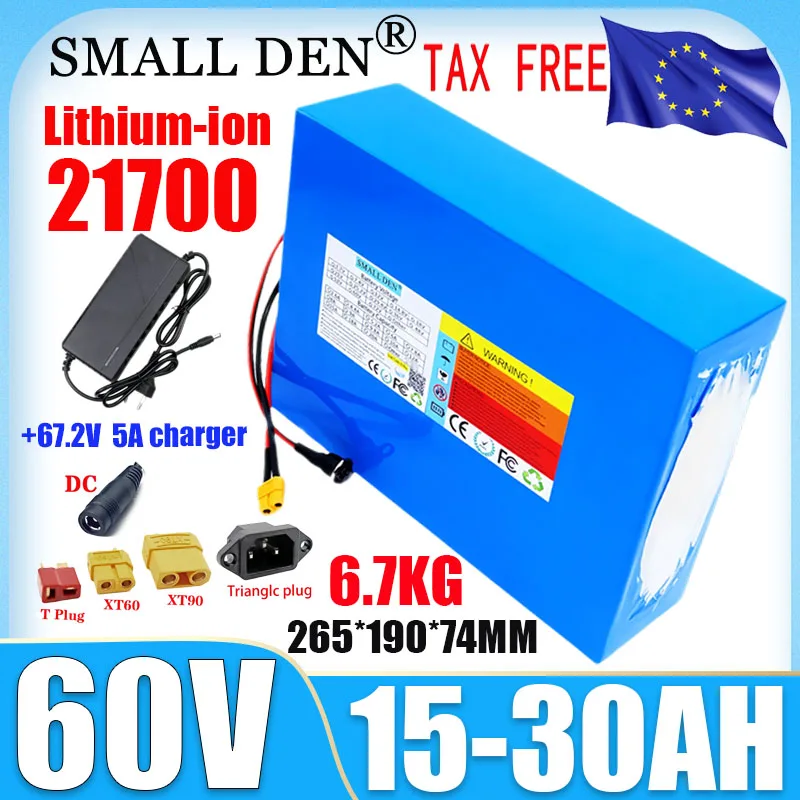 

New 60V 30Ah 25Ah 20Ah 21700 16S6P lithium battery pack with built-in BMS 0-2500W motor high-power rechargeable battery