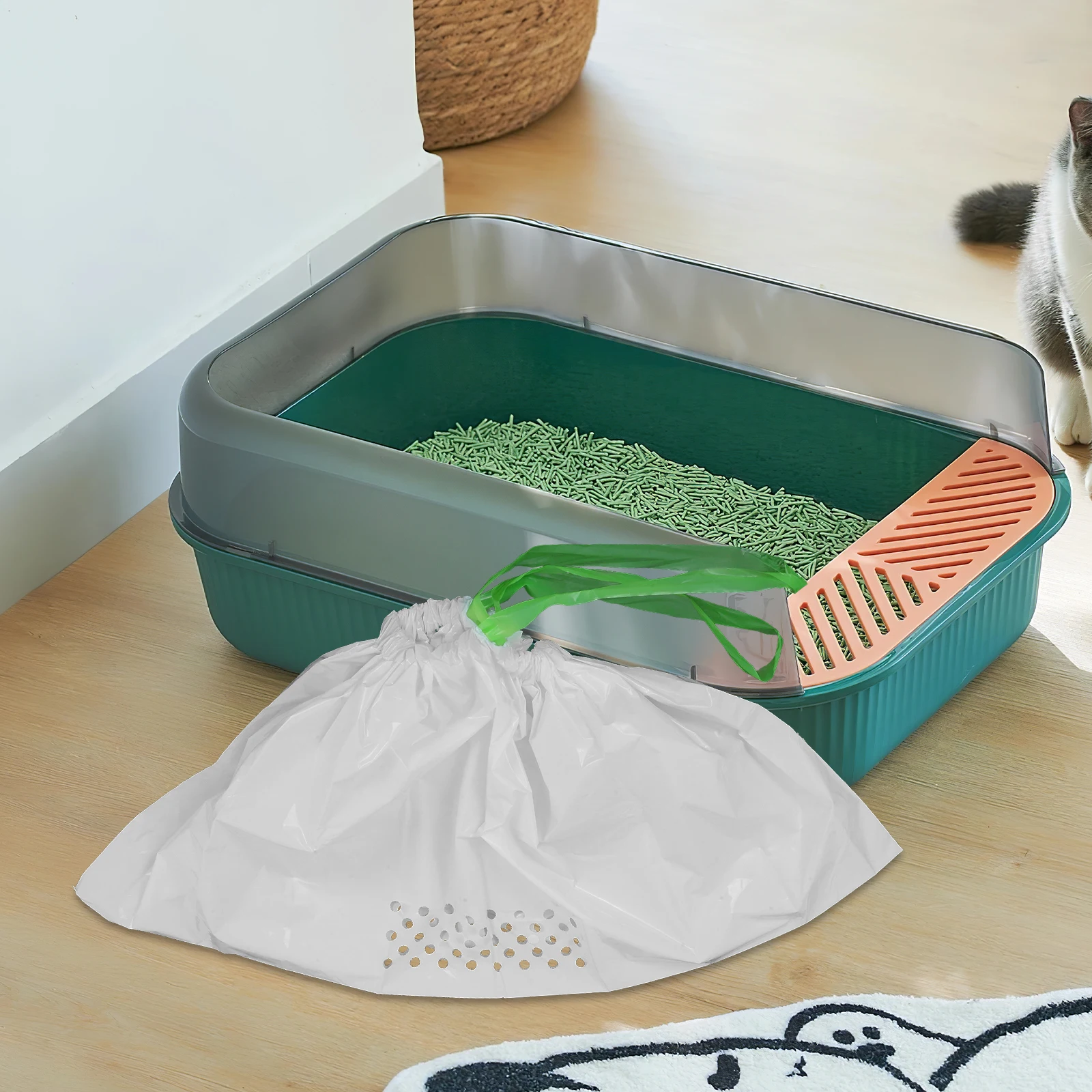 

7PCS Cat Litter Filter Bag Clean Pouch Sifter Trash Can Premium Material Hidden Strap Large Hole Automatic Design
